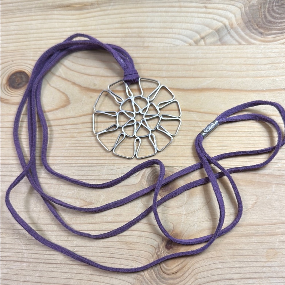Silver Dreamcatcher Necklace with Purple Cord